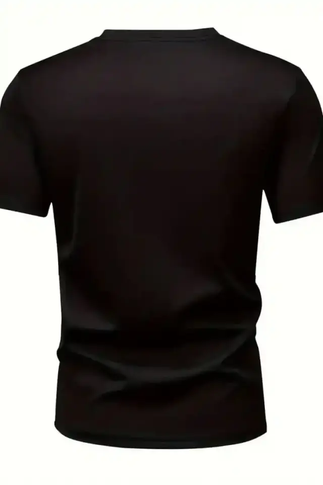 Erkek Kısa Kol Yazlık Tişört Bisiklet Yaka Baskılı Oversize T-Shirt - Siyah