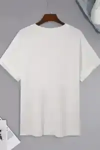 Erkek Kısa Kol Yazlık Tişört Bisiklet Yaka Baskılı Oversize T-Shirt - Beyaz