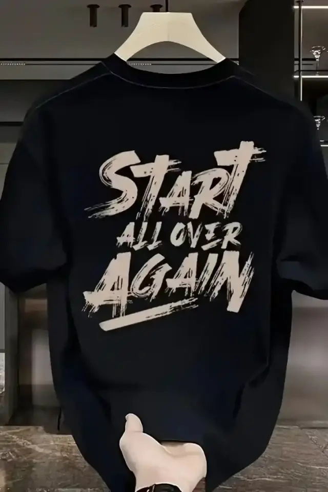 Erkek Kısa Kol Yazlık Tişört Bisiklet Yaka Baskılı Oversize T-Shirt - Siyah