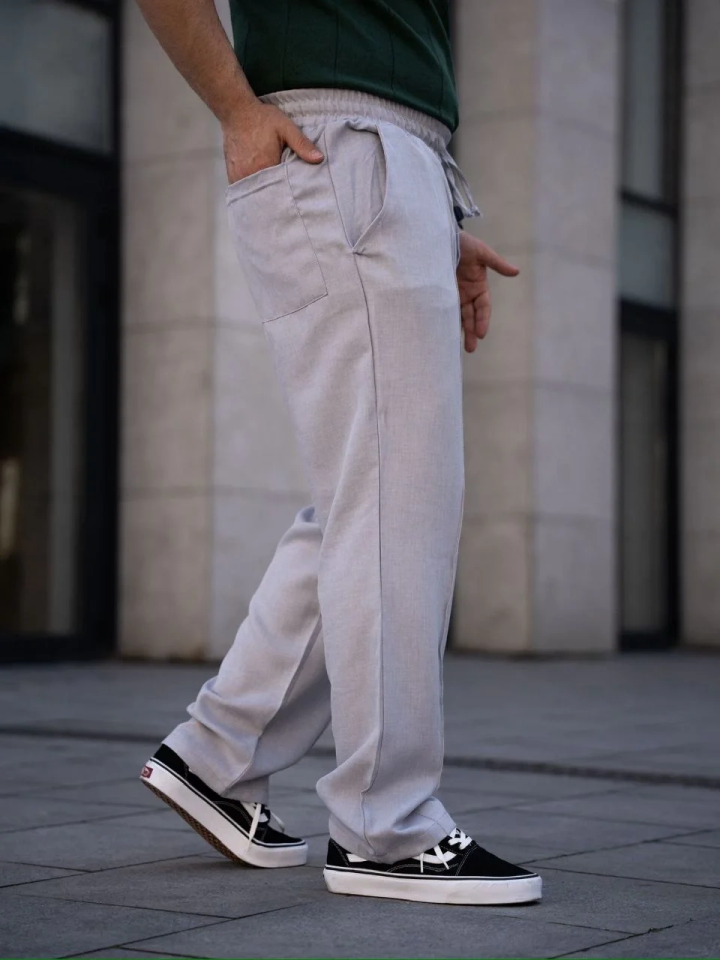 Erkek Keten Cepli Çıma Dikişli jogger Buggy Pantalon Rahat kalıp - Gri