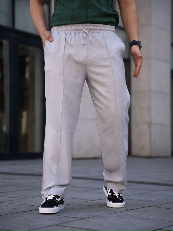 Erkek Keten Cepli Çıma Dikişli jogger Buggy Pantalon Rahat kalıp - Gri