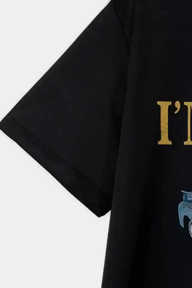Erkek Tişört Araba Baskılı Kısa kol t-shirt - Siyah
