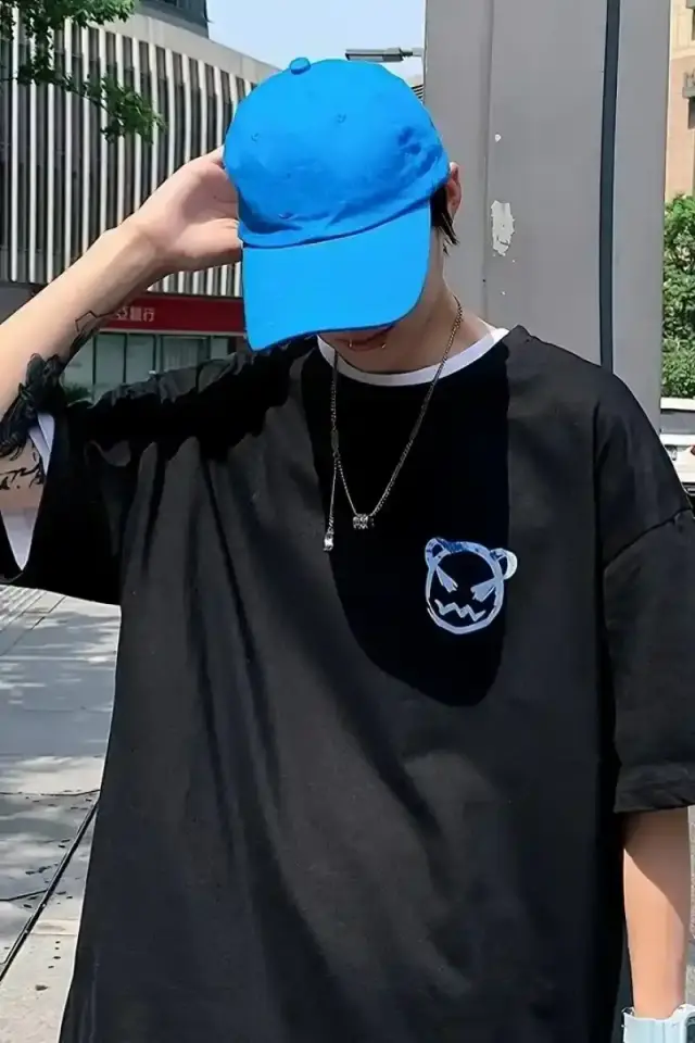 ERKEK  Tişört Bisiklet Yaka Kore tarzı baskı Kısa Kol t-shirt - Siyah
