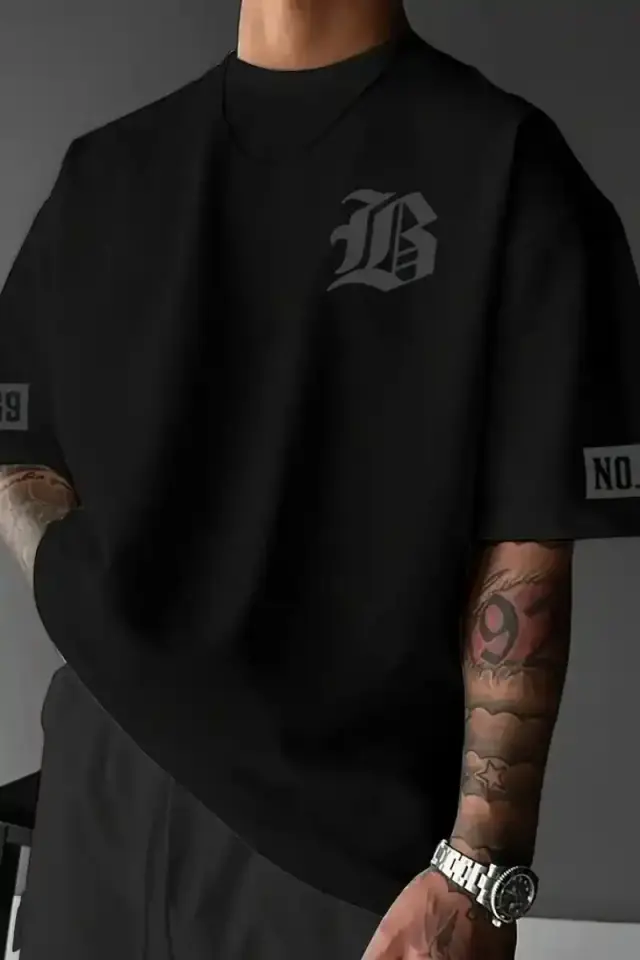 Erkek Baskılı T-Shirt Kısa Kol Bisiklet Yaka Regular Fit Yazlık Tişört - Siyah
