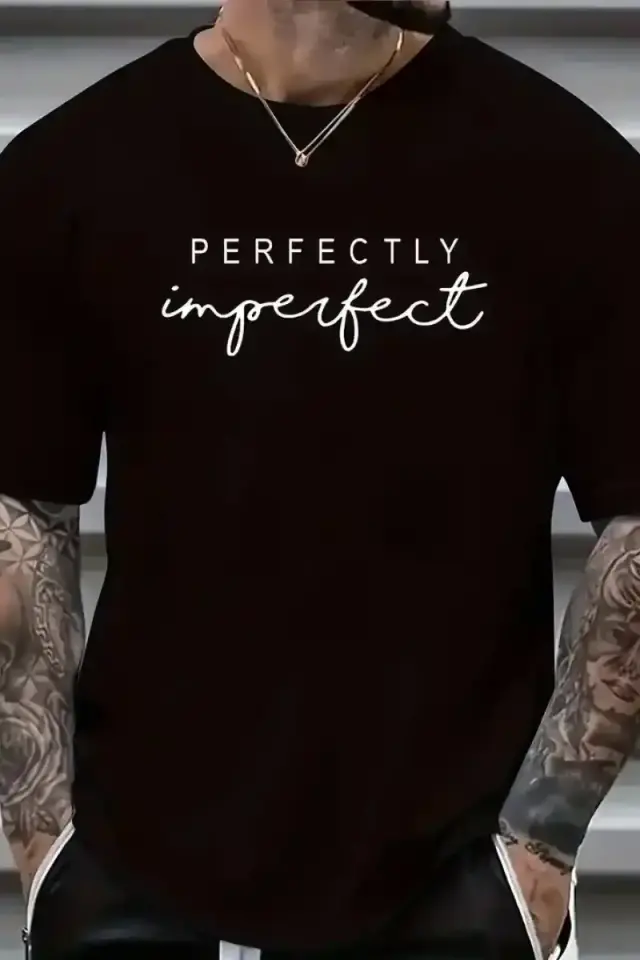 Erkek PERFECTLY Baskılı Tişört Bisiklet yaka yazlık Kısa Kol t-shirt - Siyah