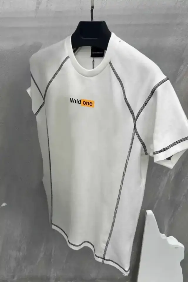 Erkek Tişört Karoyaka Dikişli Oversize T-Shirt - Beyaz
