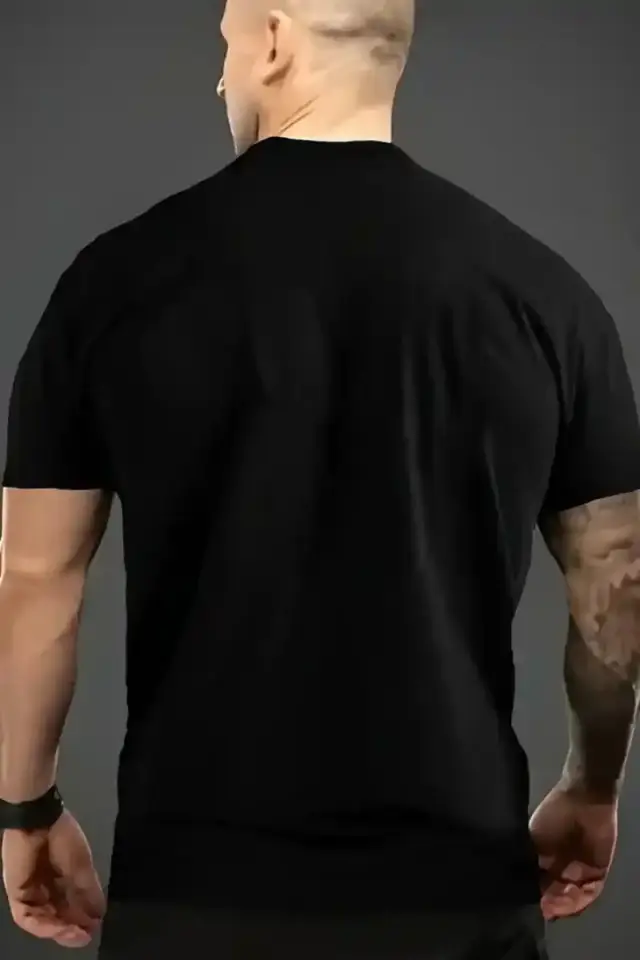 Erkek T-shirt Komik 'Multitasker' Baskılı Kısa kol Tişört - Siyah