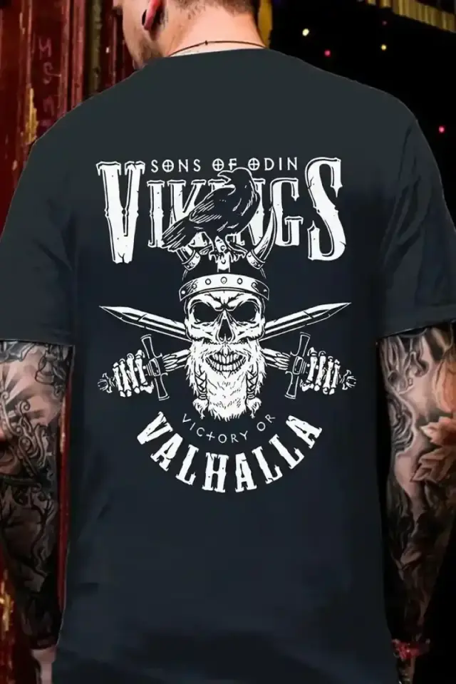 Erkek Ön ve Arka Baskılı T-Shirt Kısa Kol Bisiklet Yaka Regular Fit Tişört - Siyah